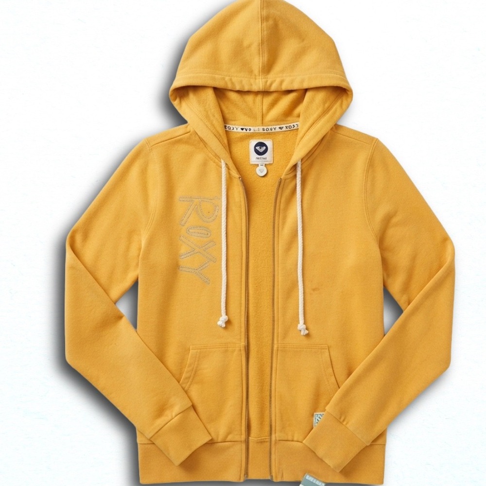Roxy Womens Mustard Yellow Full Zip Hoodie California Surf Graphic Medium